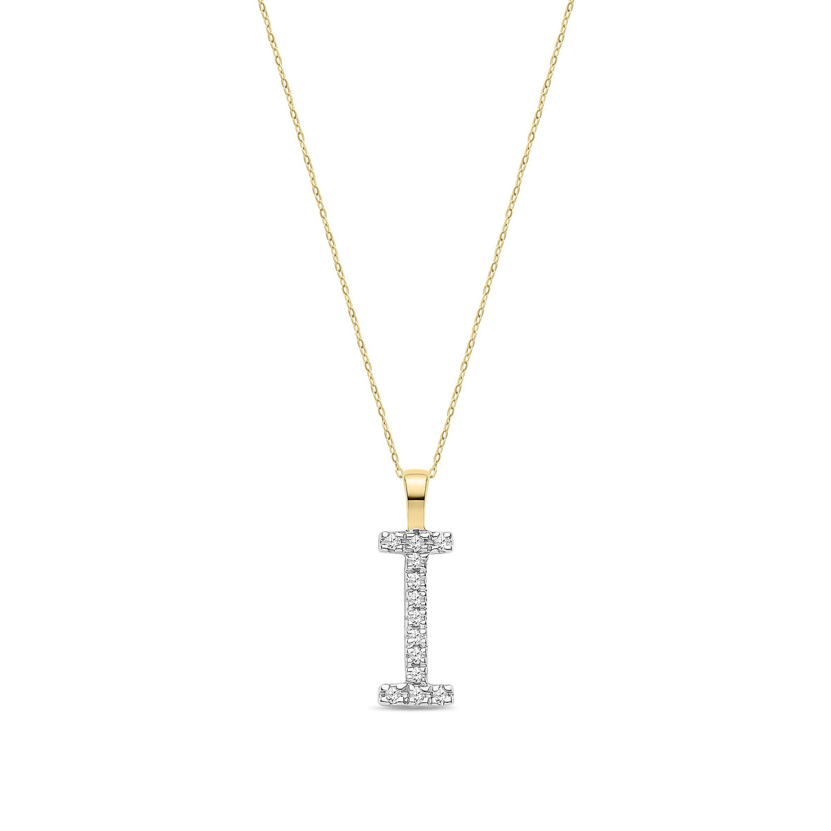 9ct Yellow Gold Natural Diamond Initial I Pendant
