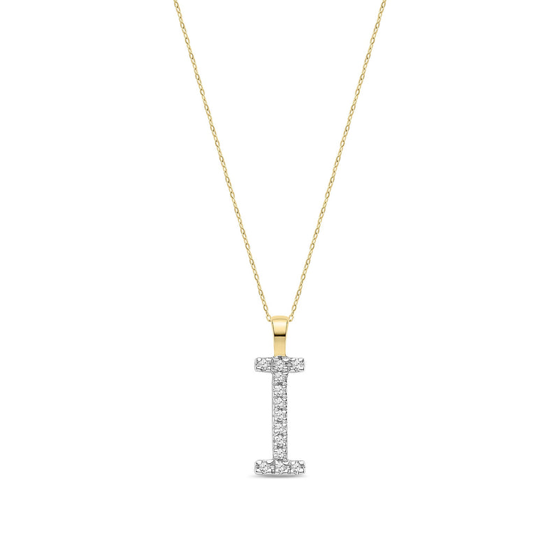 9ct Yellow Gold Natural Diamond Initial I Pendant