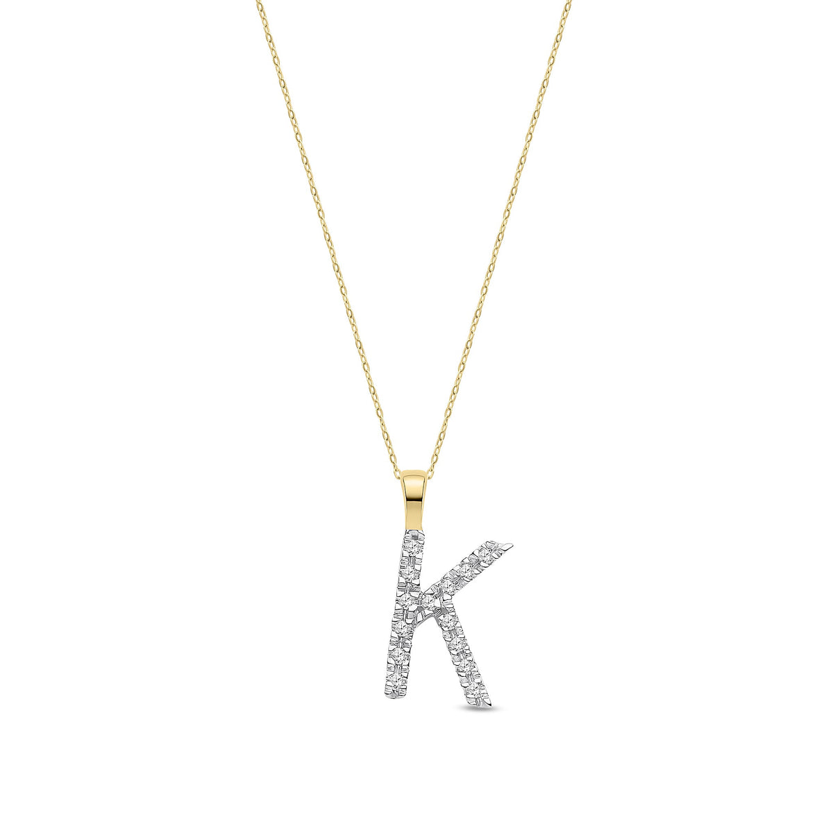 9ct Yellow Gold Natural Diamond Initial K Pendant