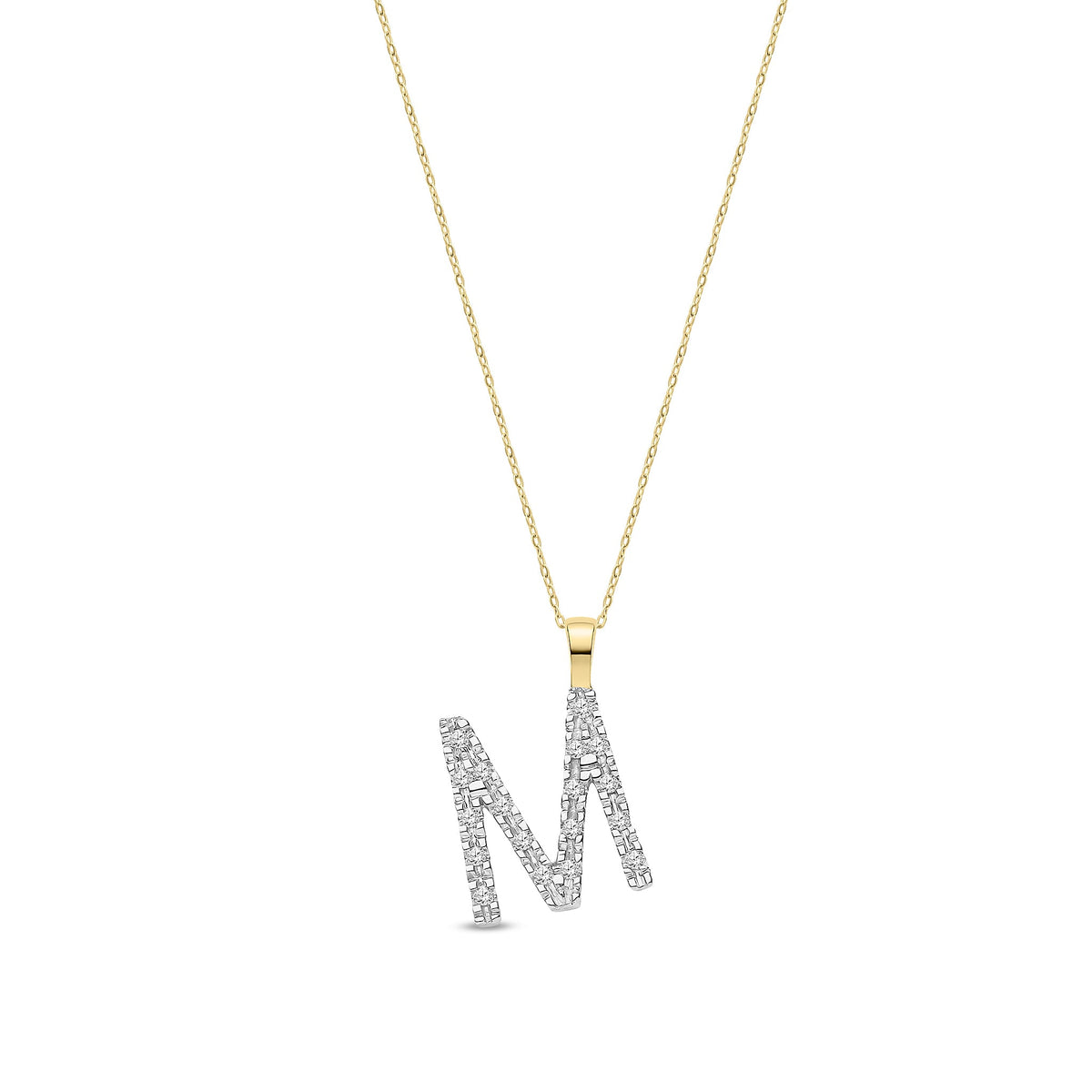 9ct Yellow Gold Natural Diamond Initial M Pendant