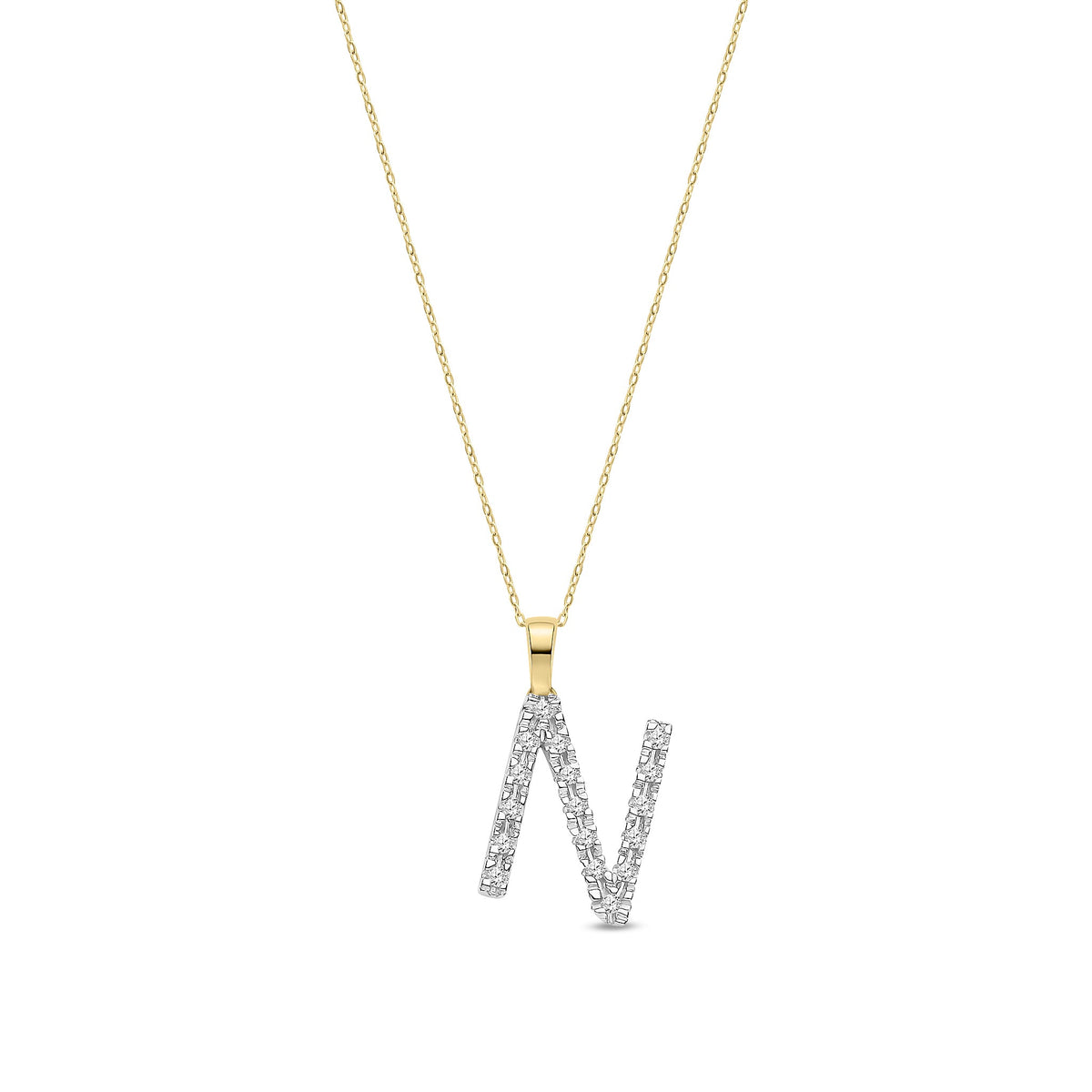 9ct Yellow Gold Natural Diamond Initial N Pendant
