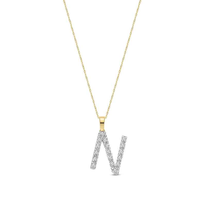 9ct Yellow Gold Natural Diamond Initial N Pendant
