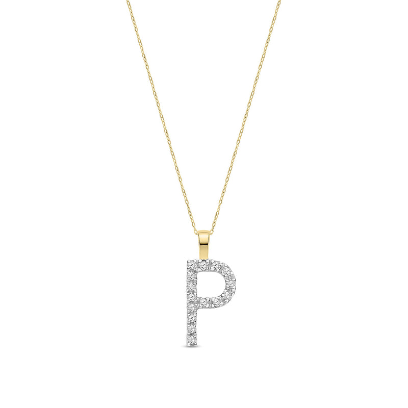 9ct Yellow Gold Natural Diamond Initial P Pendant