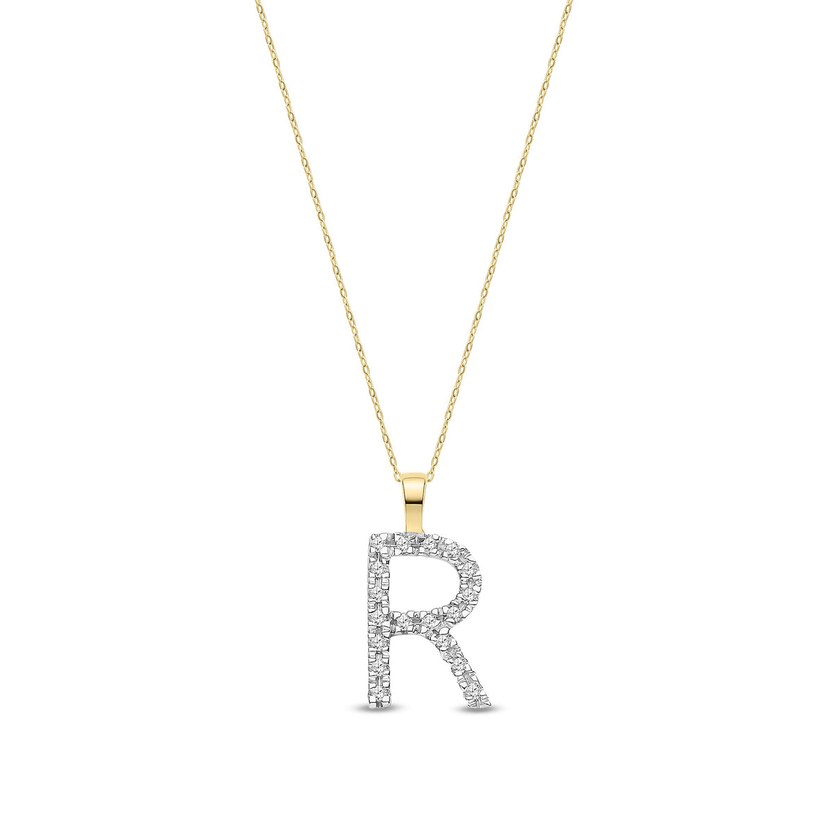 9ct Yellow Gold Natural Diamond Initial R Pendant
