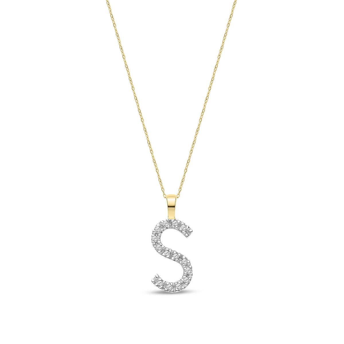 9ct Yellow Gold Natural Diamond Initial S Pendant