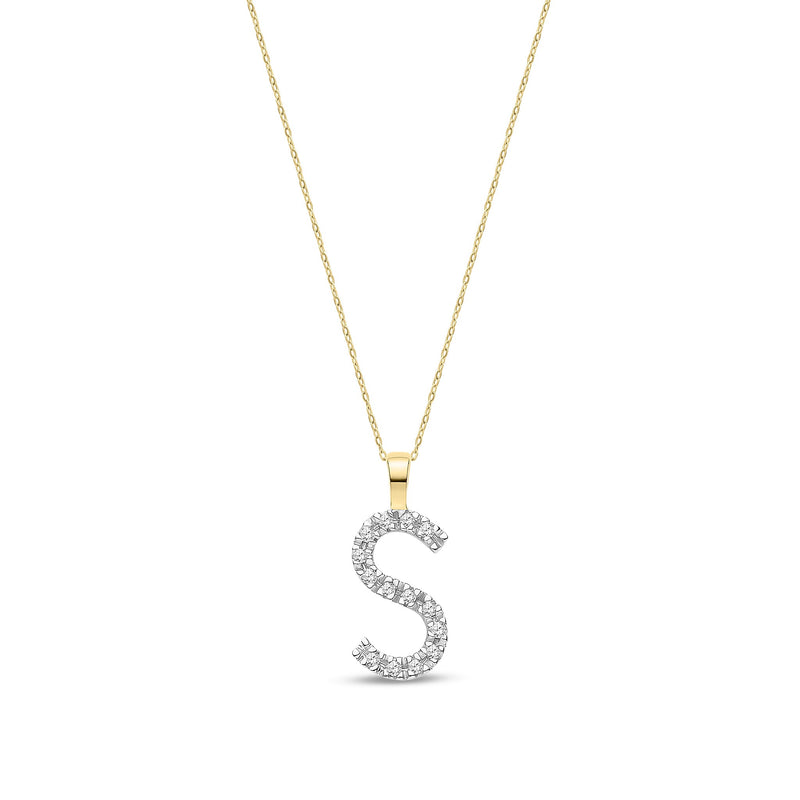 9ct Yellow Gold Natural Diamond Initial S Pendant