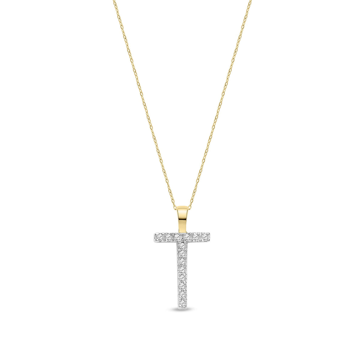 9ct Yellow Gold Natural Diamond Initial T Pendant