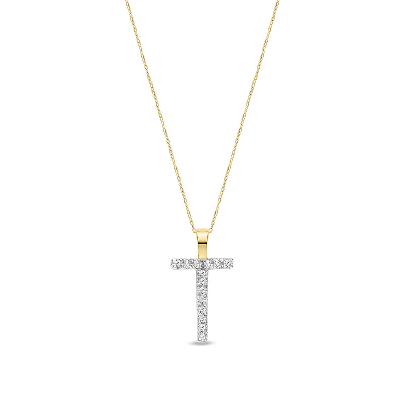 9ct Yellow Gold Natural Diamond Initial T Pendant
