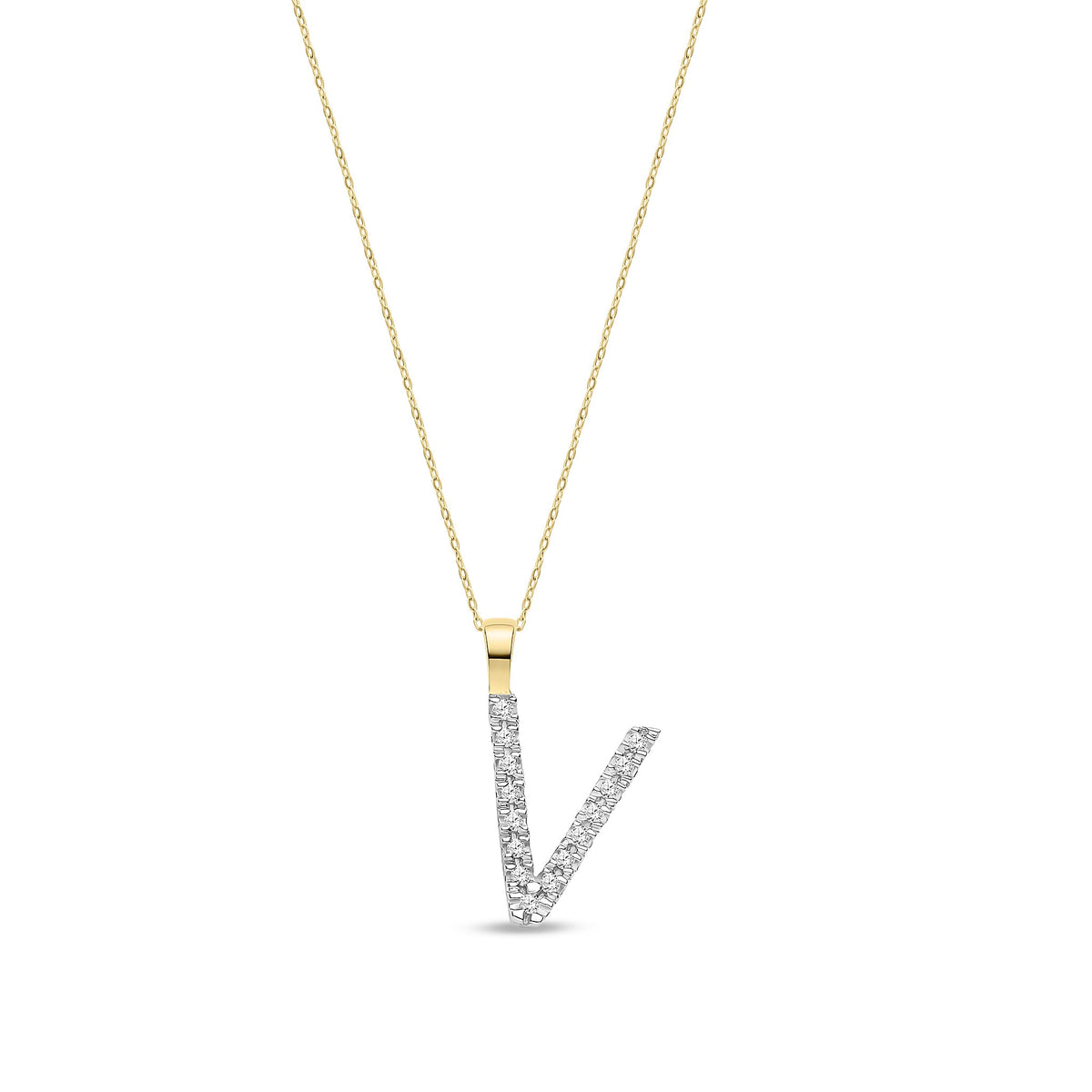 9ct Yellow Gold Natural Diamond Initial V Pendant
