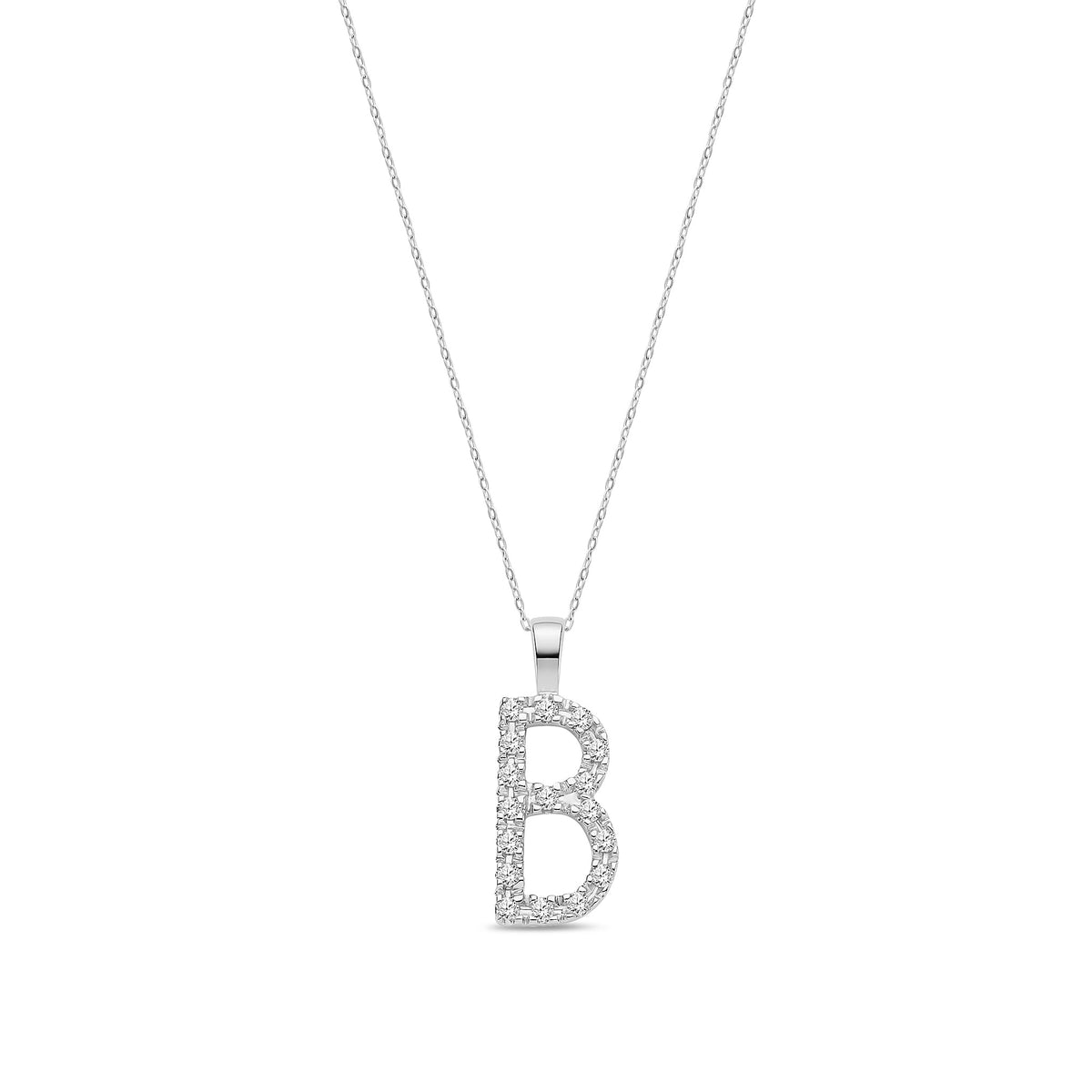 9ct White Gold Natural Diamond Initial B Pendant