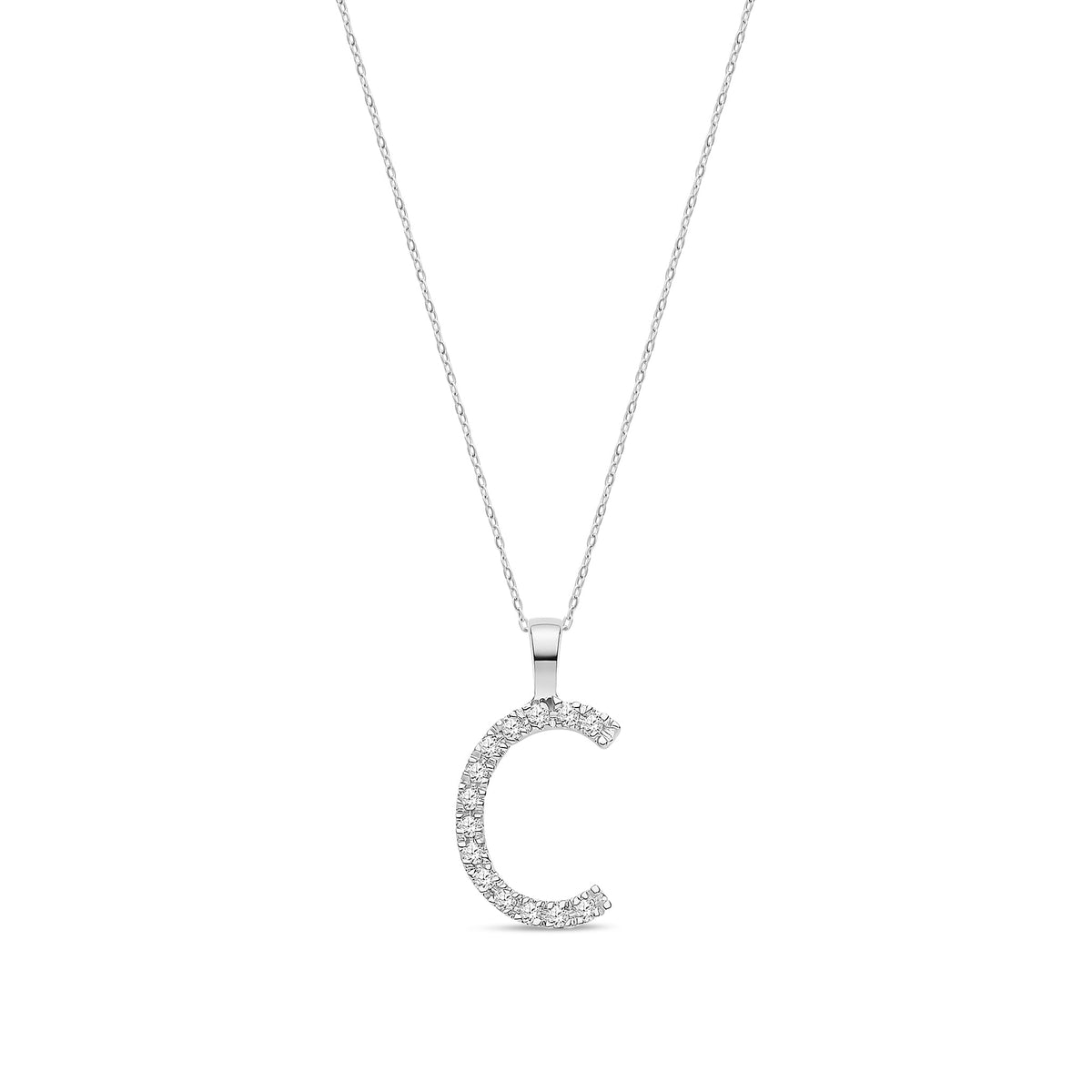 9ct White Gold Natural Diamond Initial C Pendant