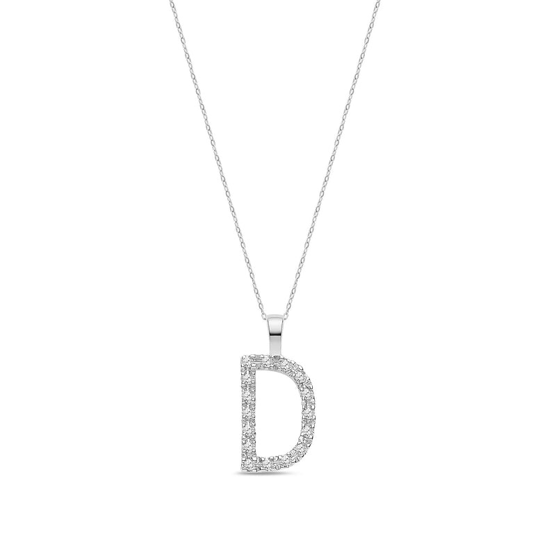 9ct White Gold Natural Diamond Initial D Pendant