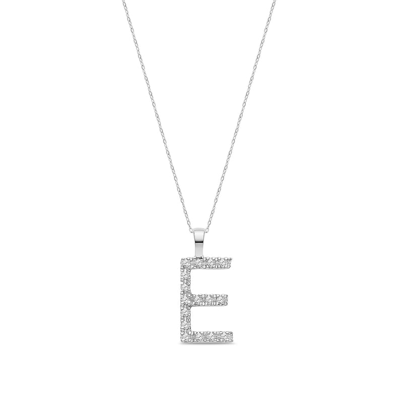 9ct White Gold Natural Diamond Initial E Pendant