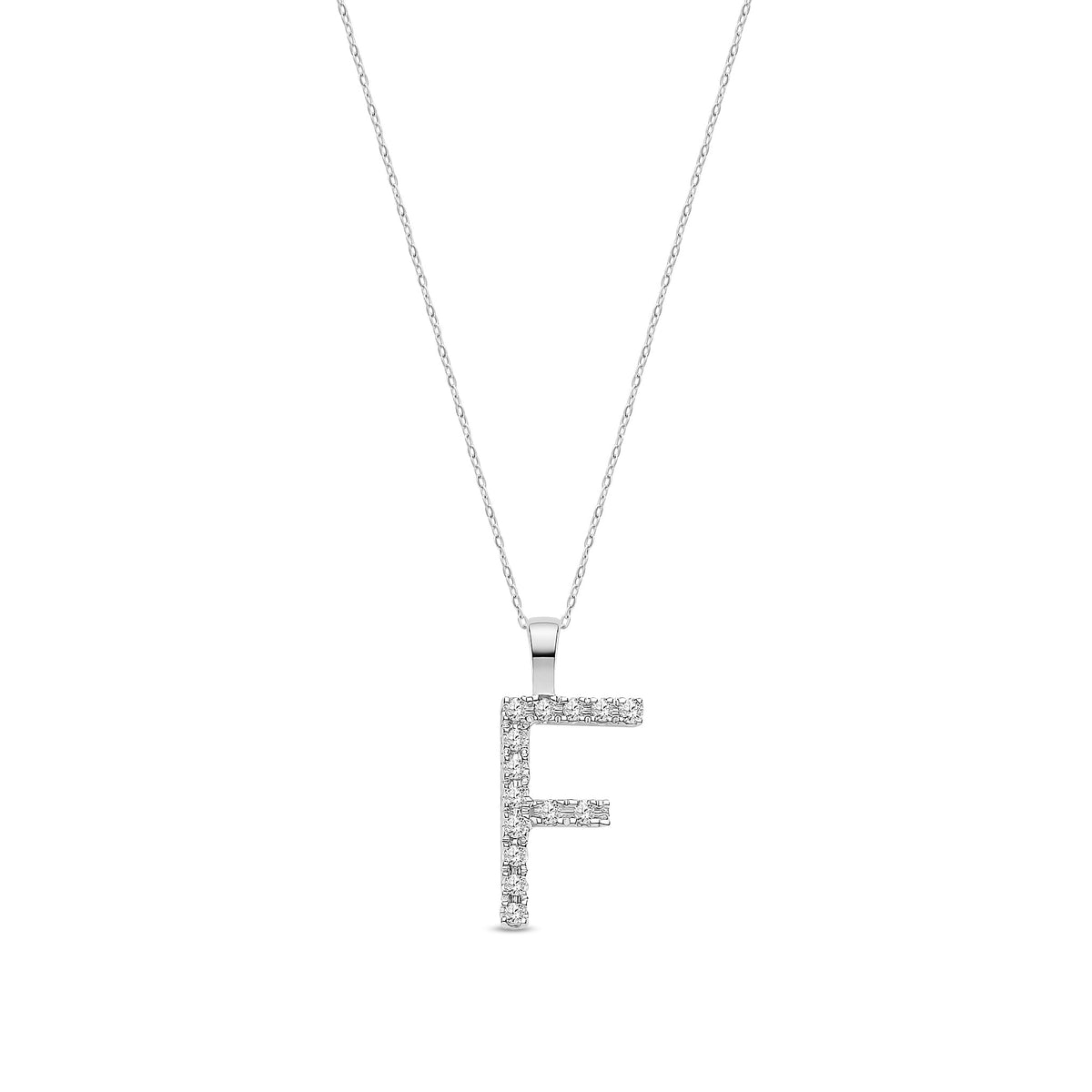 9ct White Gold Natural Diamond Initial F Pendant
