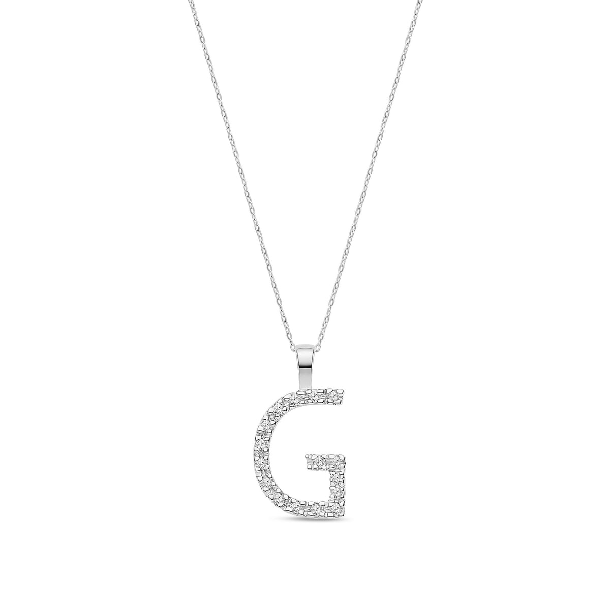 9ct White Gold Natural Diamond Initial G Pendant