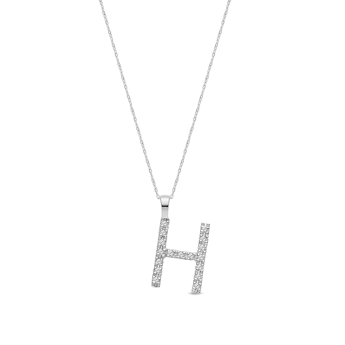 9ct White Gold Natural Diamond Initial H Pendant