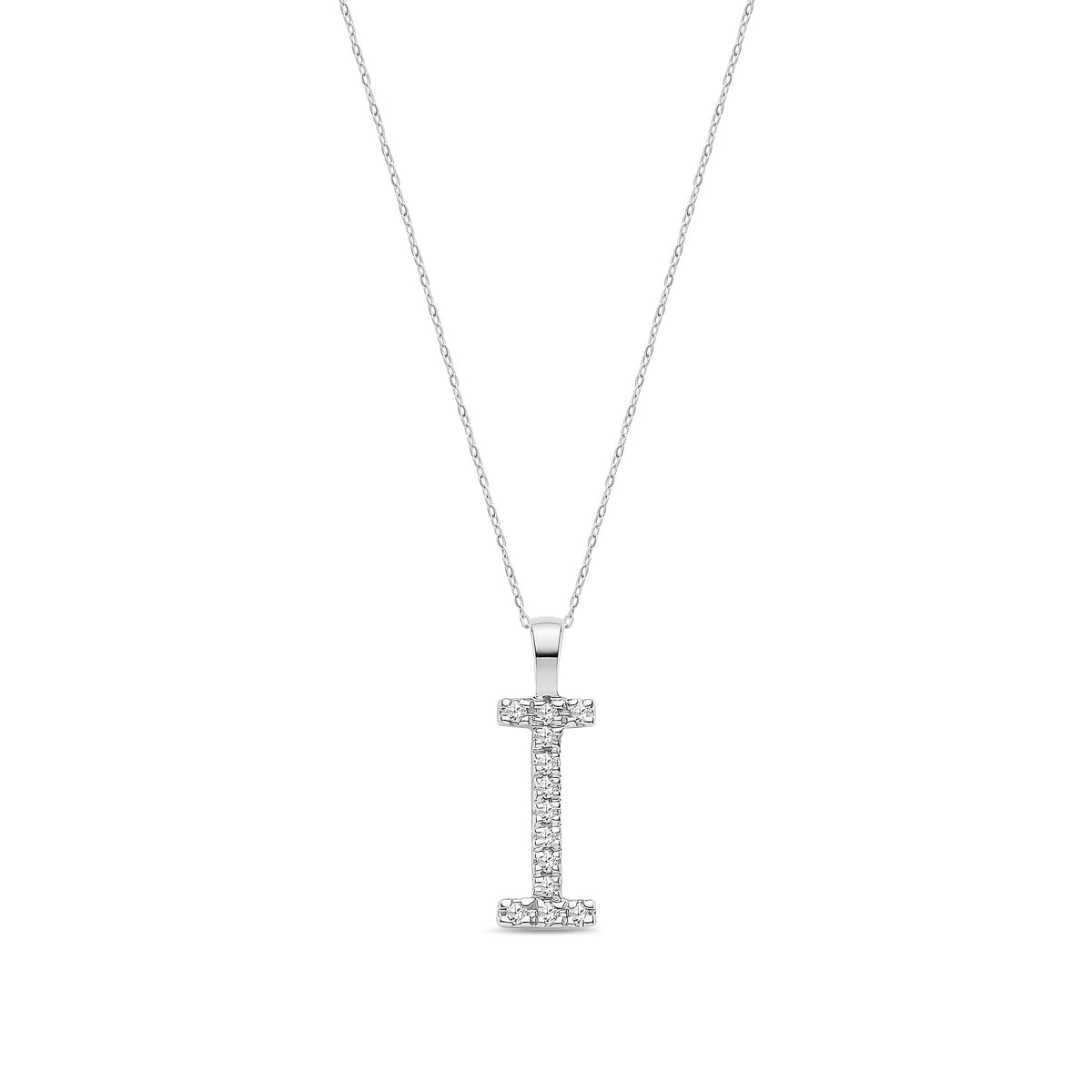 9ct White Gold Natural Diamond Initial I Pendant