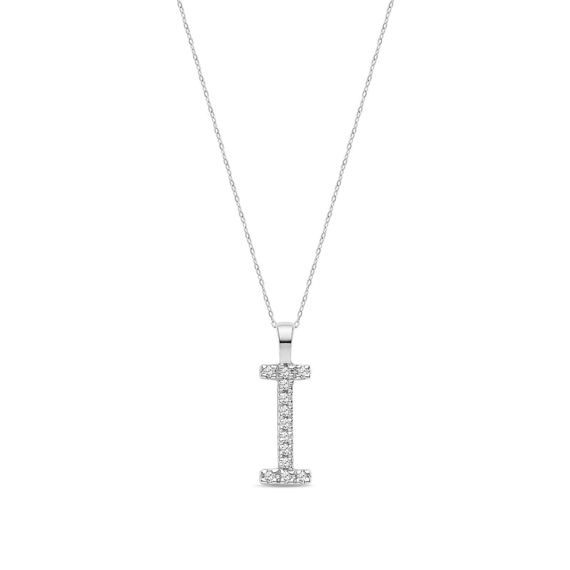 9ct White Gold Natural Diamond Initial I Pendant