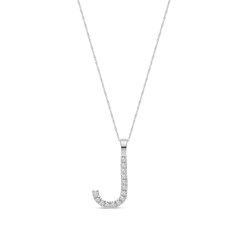 9ct White Gold Natural Diamond Initial J Pendant