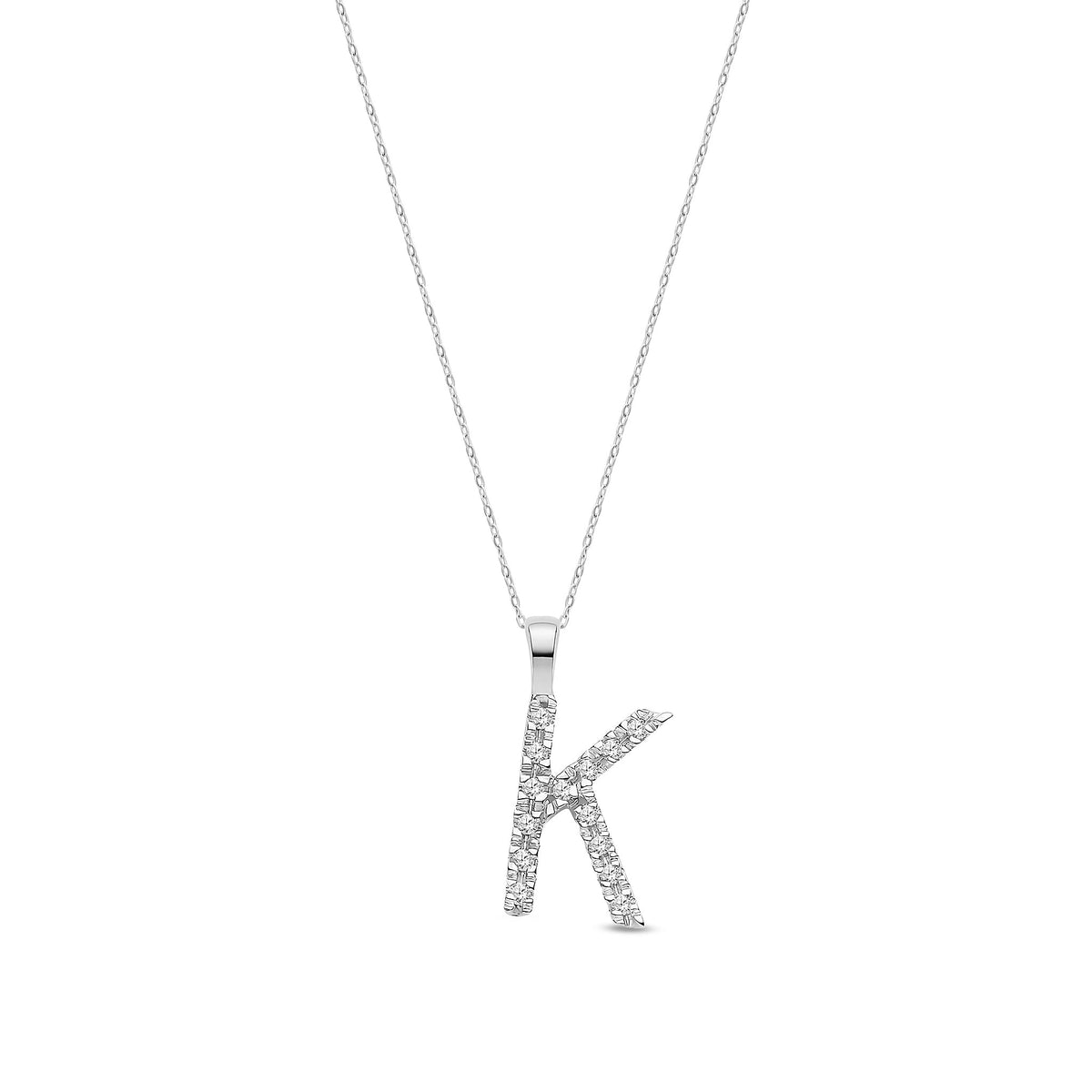 9ct White Gold Natural Diamond Initial K Pendant