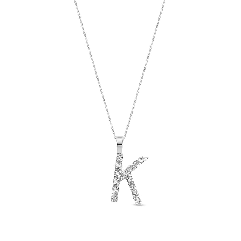 9ct White Gold Natural Diamond Initial K Pendant
