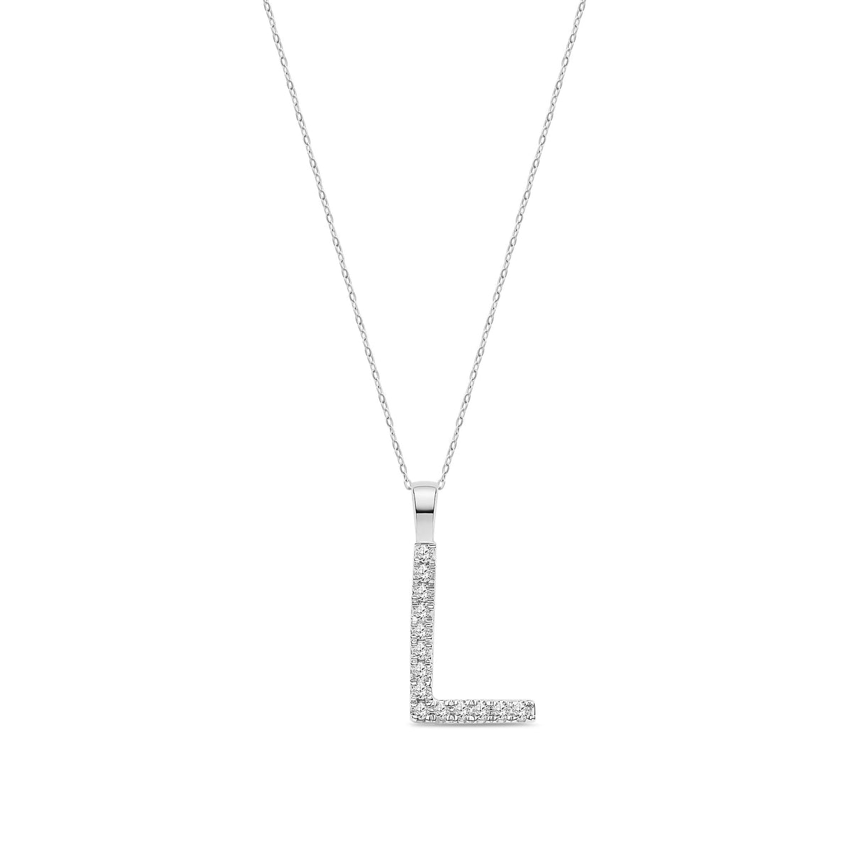 9ct White Gold Natural Diamond Initial L Pendant