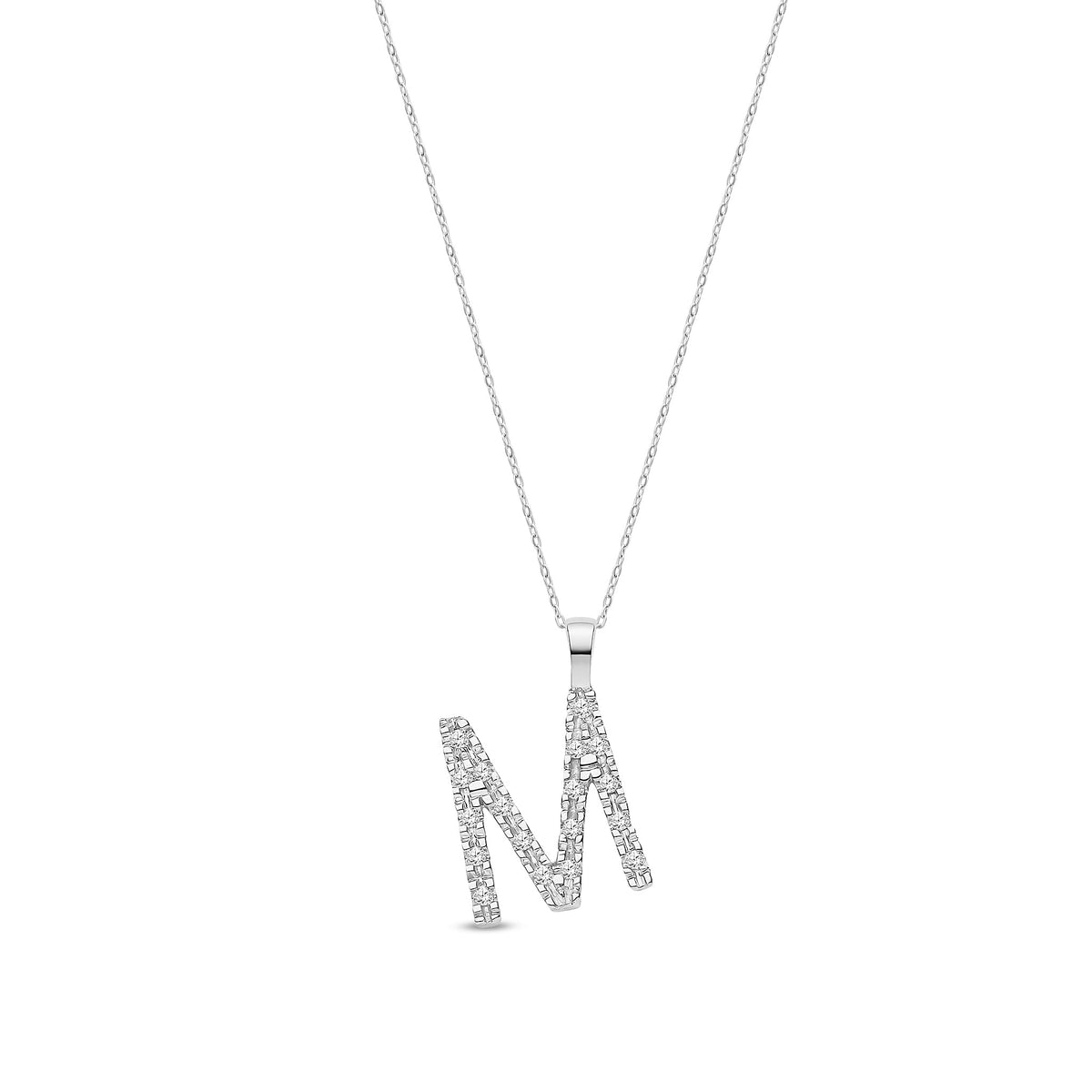 9ct White Gold Natural Diamond Initial M Pendant