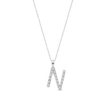 9ct White Gold Natural Diamond Initial N Pendant