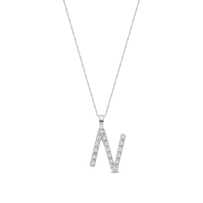 9ct White Gold Natural Diamond Initial N Pendant