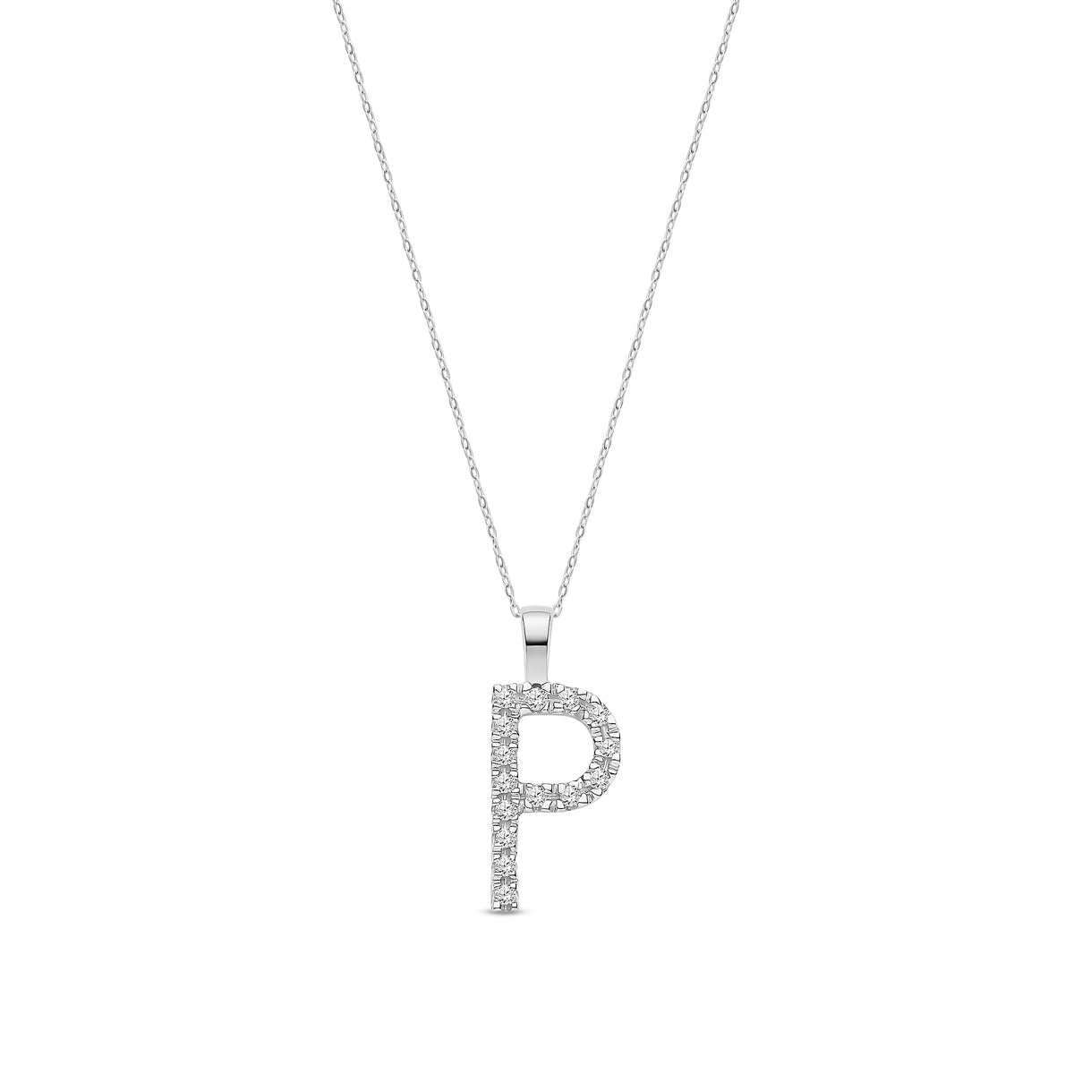9ct White Gold Natural Diamond Initial P Pendant