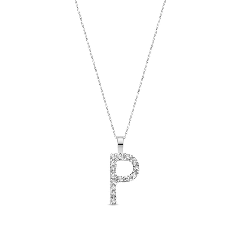9ct White Gold Natural Diamond Initial P Pendant