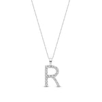 9ct White Gold Natural Diamond Initial R Pendant