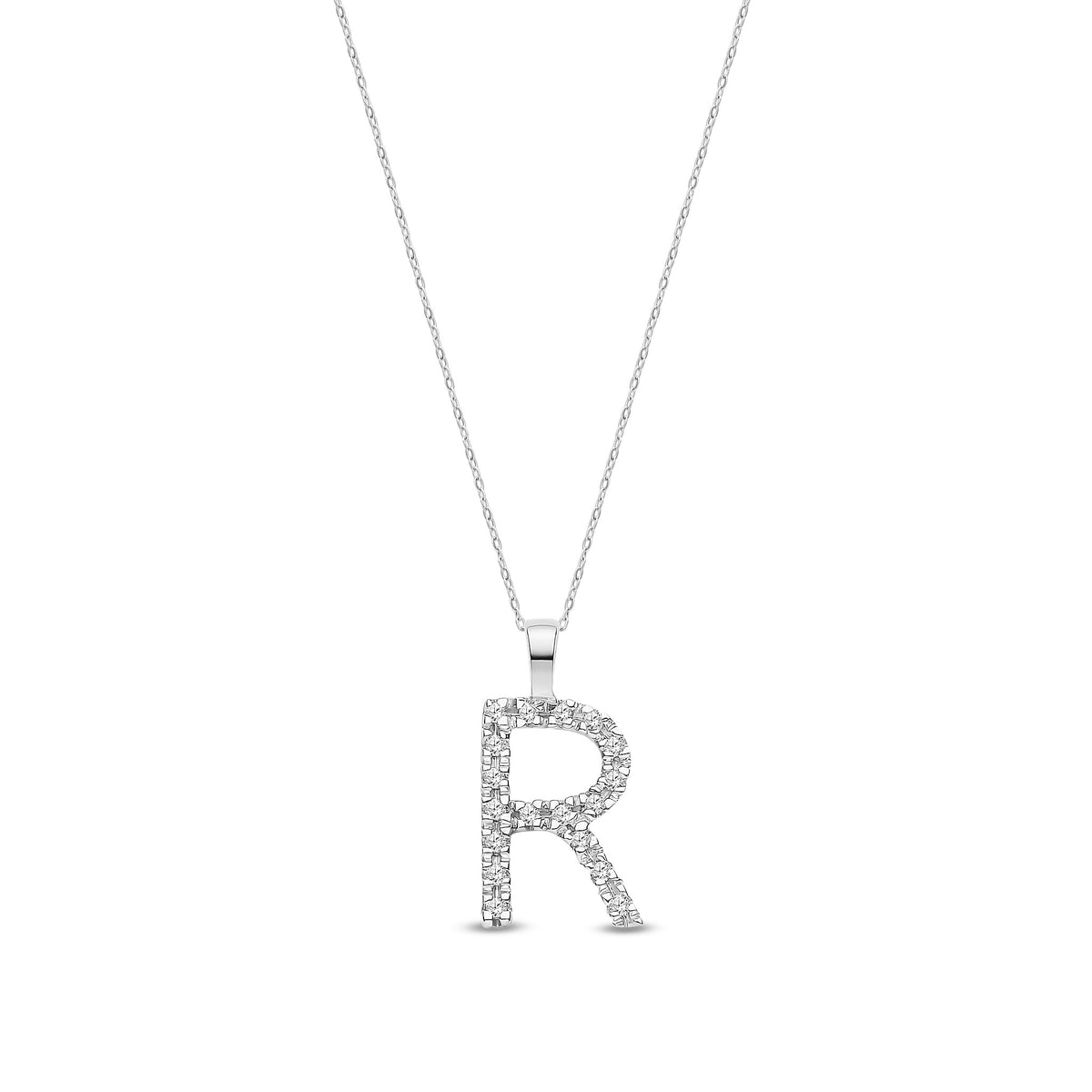 9ct White Gold Natural Diamond Initial R Pendant