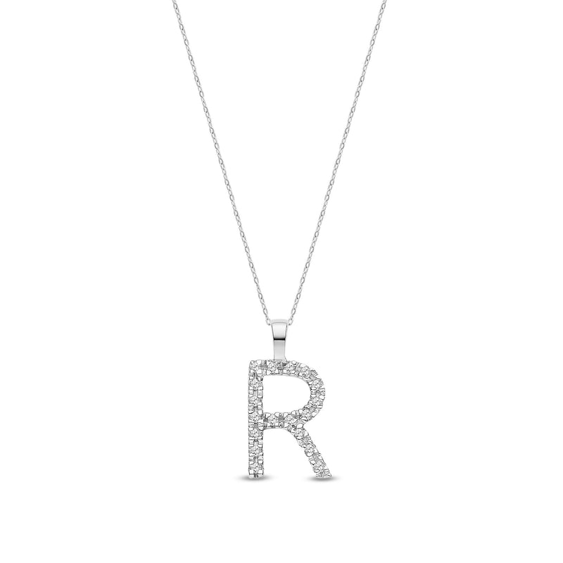 9ct White Gold Natural Diamond Initial R Pendant