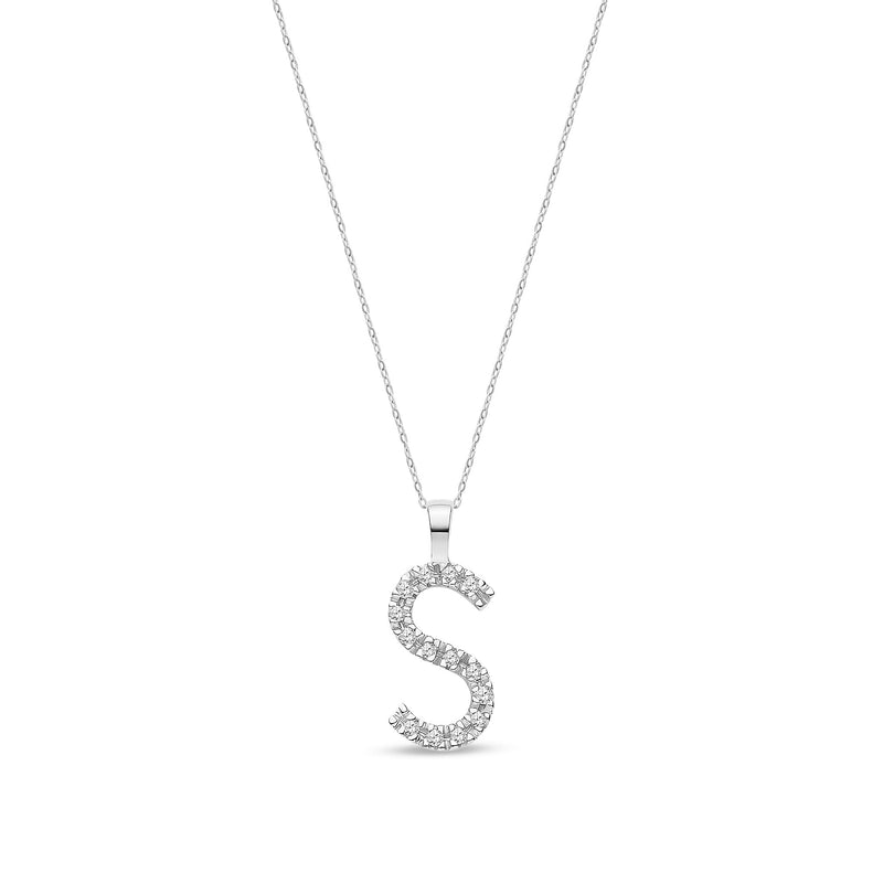 9ct White Gold Natural Diamond Initial S Pendant