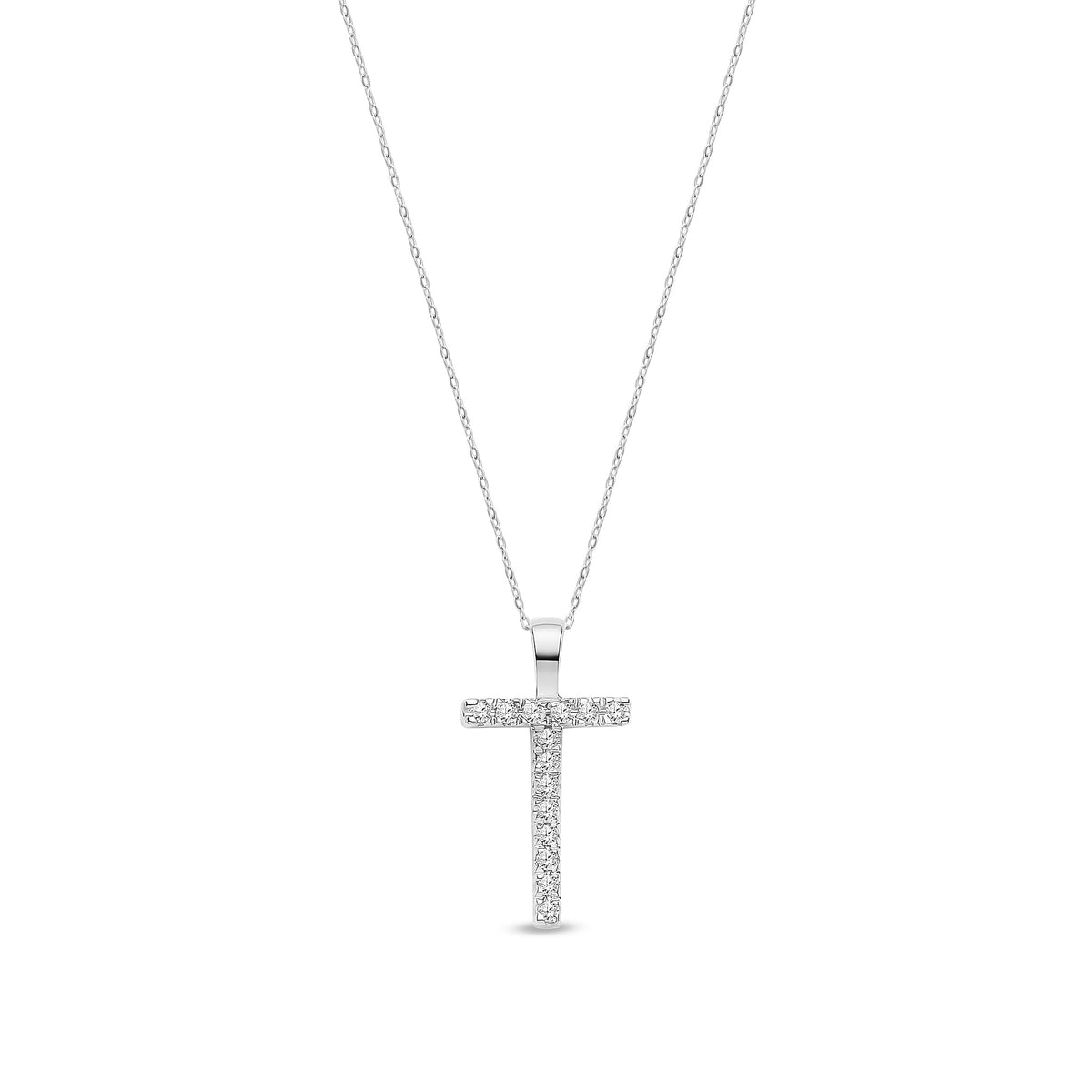 9ct White Gold Natural Diamond Initial T Pendant