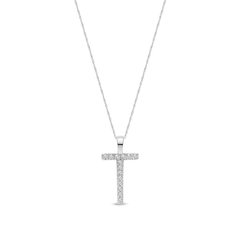 9ct White Gold Natural Diamond Initial T Pendant