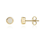 9ct Yellow Gold Round Natural Opal Rubover Stud Earrings — 4mm