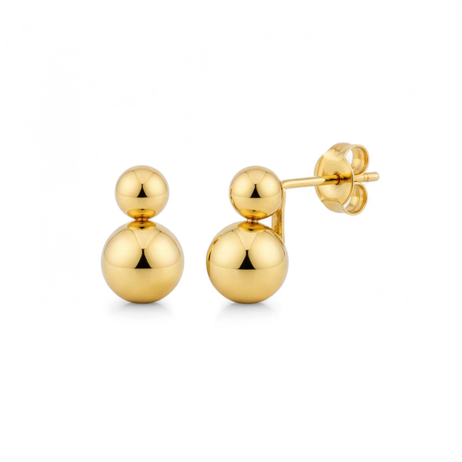9ct Yellow Gold Double Ball Stud Earrings — 6mm x 4mm