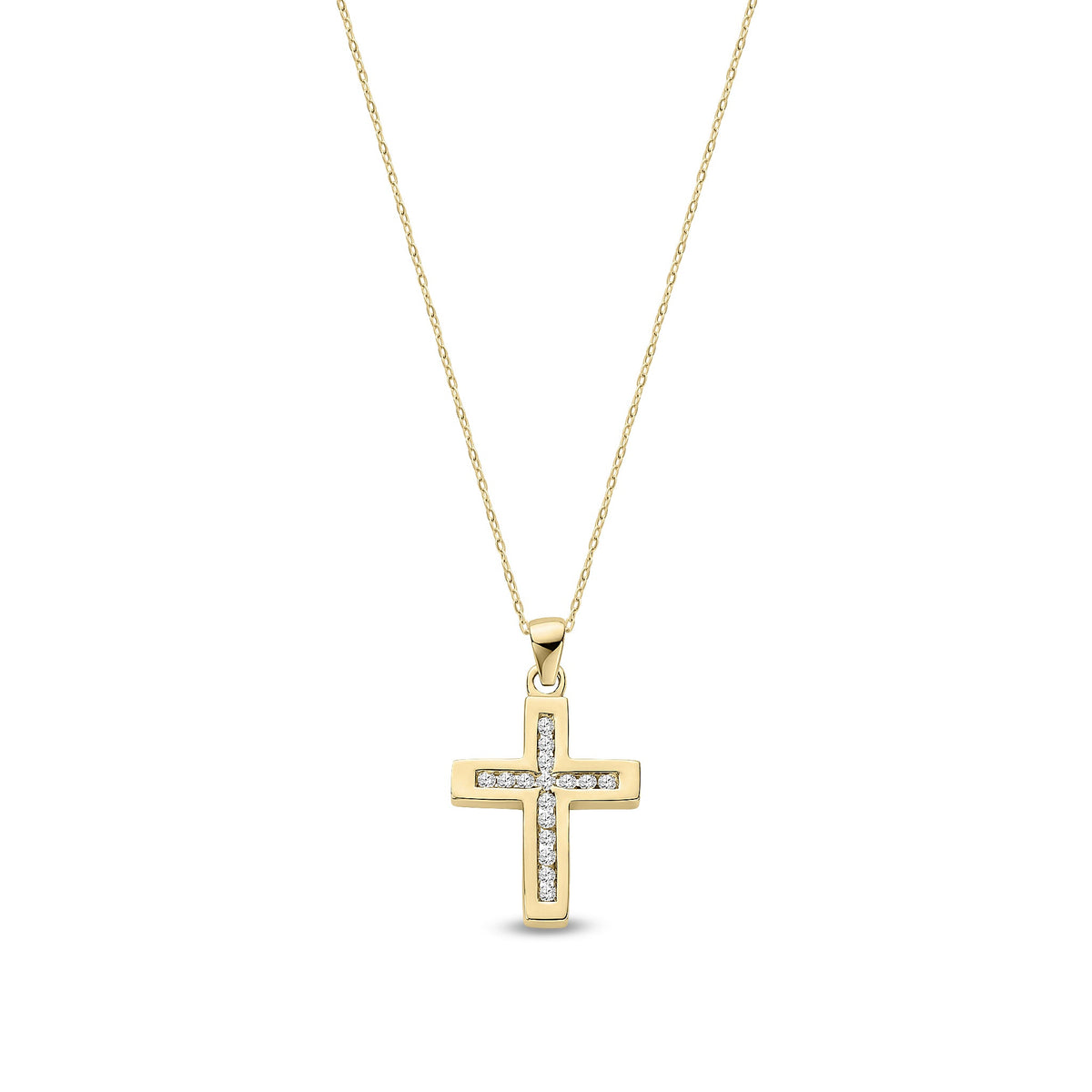 9ct Yellow Gold Natural Diamond Channel Set Cross Pendant — 0.32ct