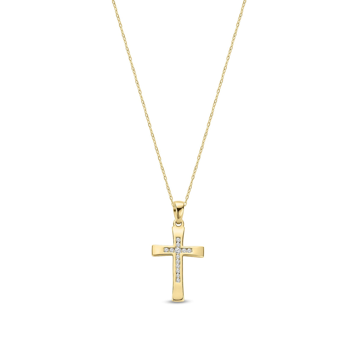 9ct Yellow Gold Natural Diamond Slim Cross Pendant — 0.12ct