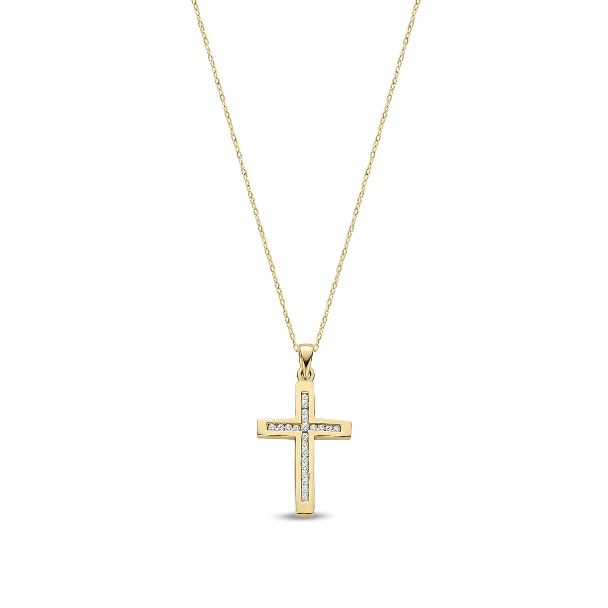 9ct Yellow Gold Natural Diamond Wide Cross Pendant — 0.35ct