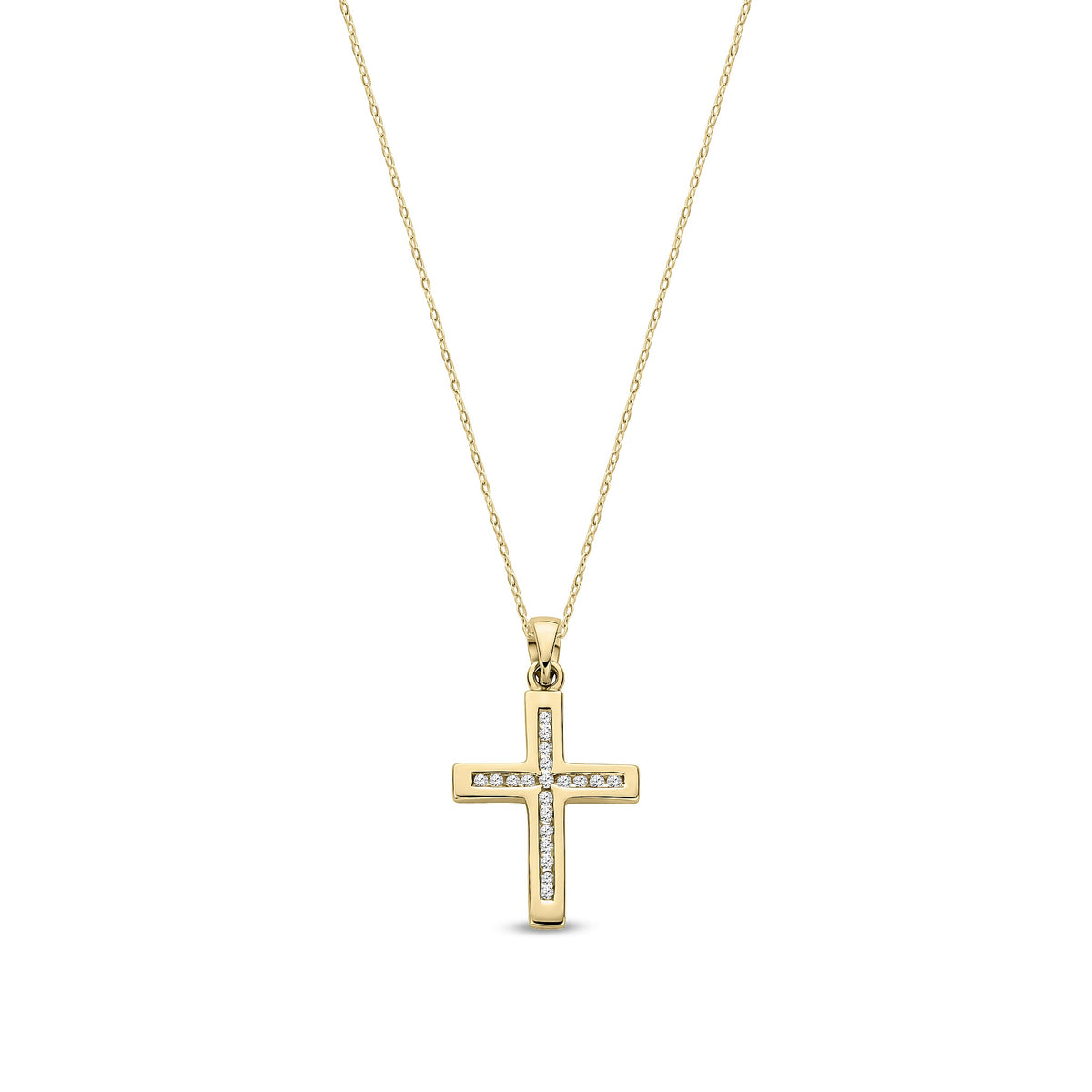 9ct Yellow Gold Natural Diamond Petite Cross Pendant — 0.15ct