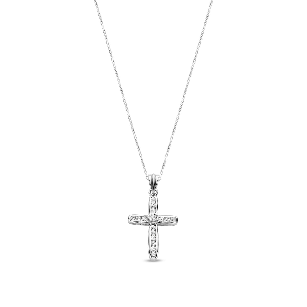 18ct White Gold Natural Diamond Pavé Cross Pendant — 0.50ct