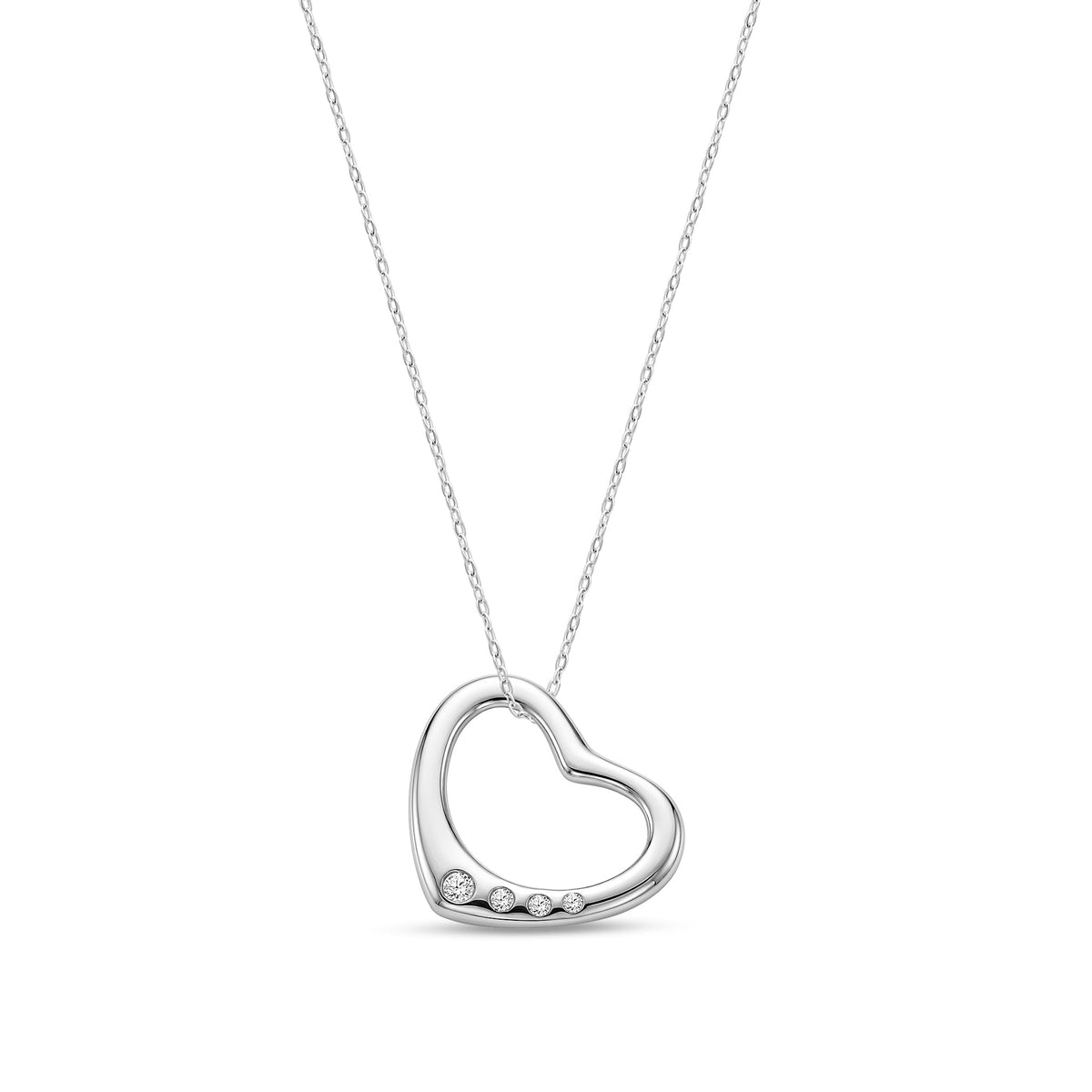 9ct White Gold Natural Diamond Graduated Four Stone Heart Pendant — 0.07ct