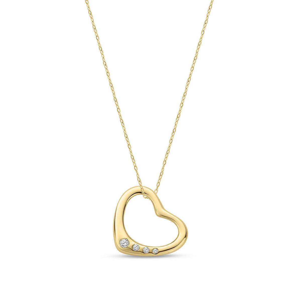 9ct Yellow Gold Natural Diamond Graduated Four Stone Heart Pendant — 0.07ct
