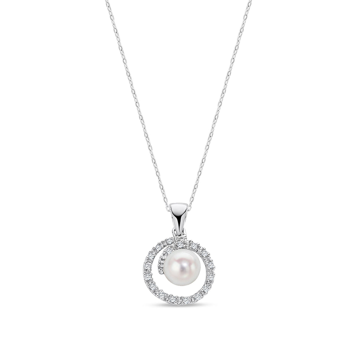 9ct White Gold Natural Diamond & Freshwater Pearl Halo Pendant