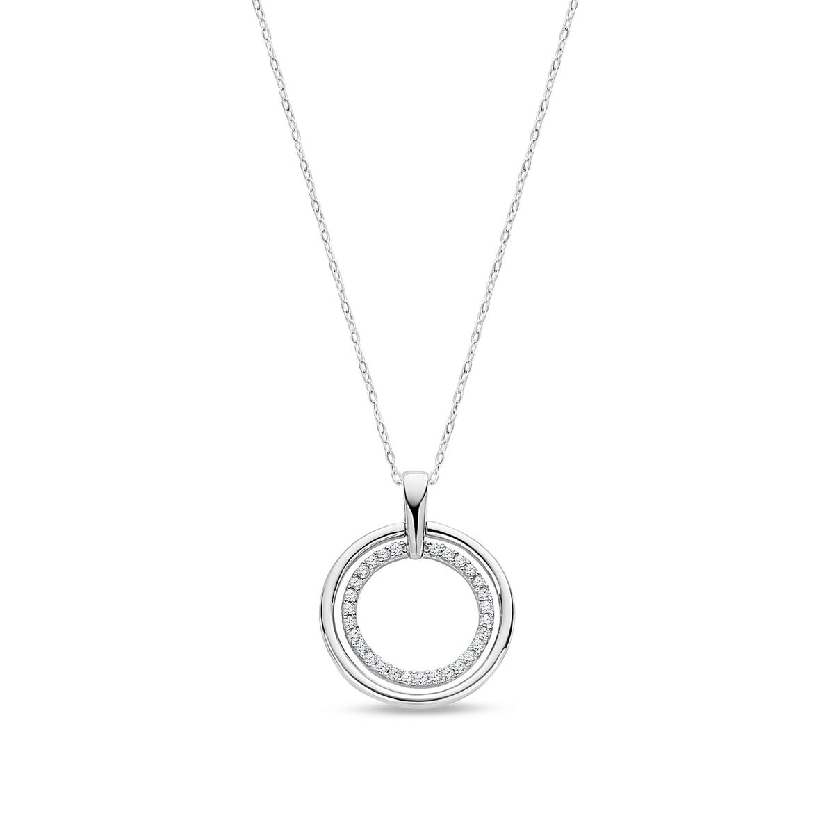9ct White Gold Natural Diamond Double Circle Pendant