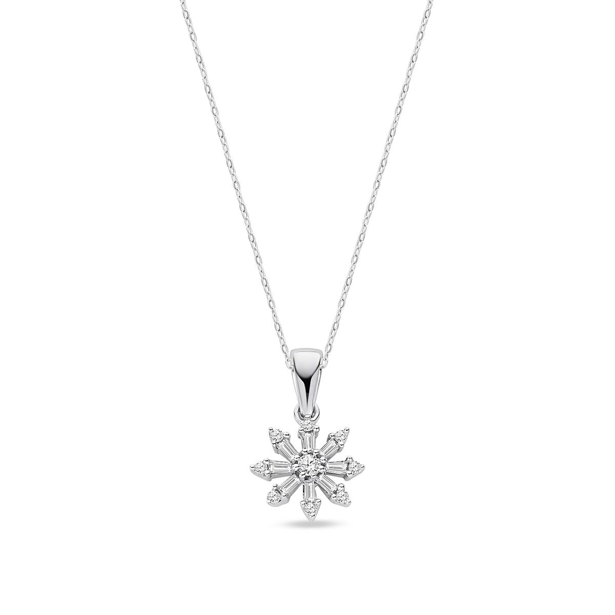 9ct White Gold Natural Diamond Snowflake Cluster Pendant — 0.25ct