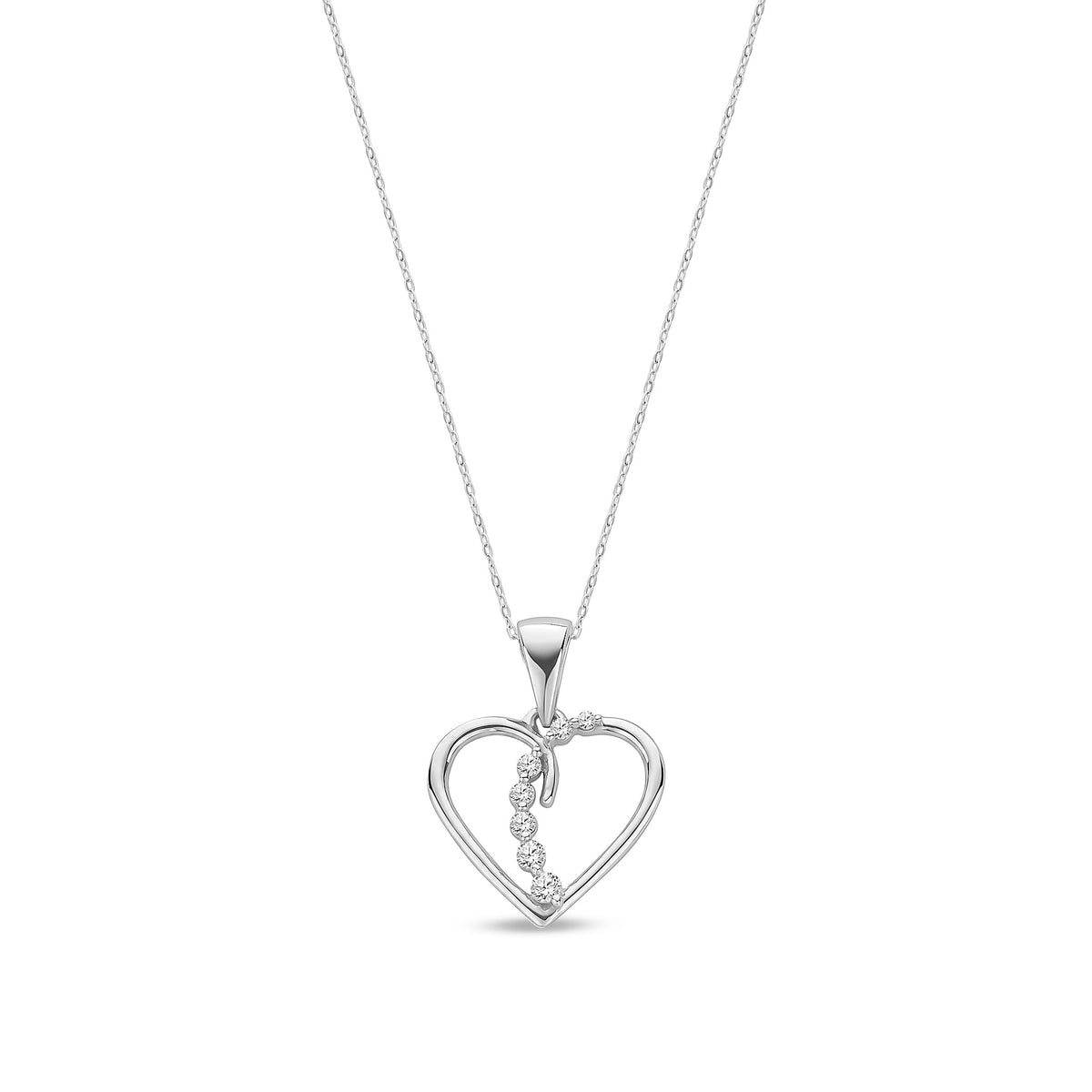 9ct White Gold Natural Diamond Graduated Sweep Open Heart Pendant — 0.10ct